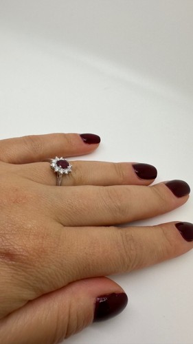 PLATINUM CLUSTER OVAL RUBY AND DIAMONDS RING 0.91CT GG234 - Picture 17 of 19