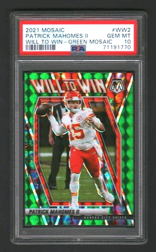 PATRICK MAHOMES II 2021 WILL 2 WIN GREEN MOSAIC PRIZM #WW2 PSA 10 GEM MT! CHIEFS