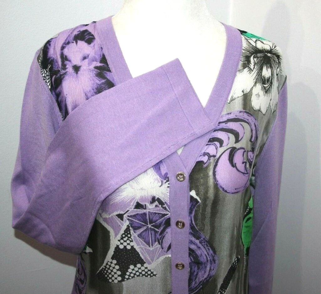 Top cardigan VERSACE COLLECTION fiori barocchi tecnica mista taglia US M IT 44