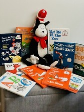 Lot Of 10 Dr Seuss Books Some Vintage With 22 Inch Cat In The Hat Plush