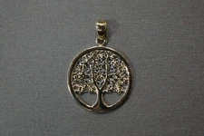 14K Solid Yellow Gold Beautiful 1" Two Tone Circle Tree Of Life Charm Pendant.