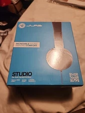 JLab Studio On-Ear Headphones Gray/Blue Cloud Foam Padding Tangle Free Cable 