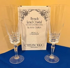 2 Champagne Flute Glasses - 24% French Lead Crystal - Cherbourg - Vintage Pair 