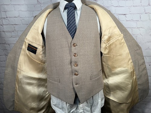 Vintage JC PENNEY Mens Brown GLEN CHECK 3pc VEST Suit 42S Jacket 37x27 Pant - Picture 9 of 16