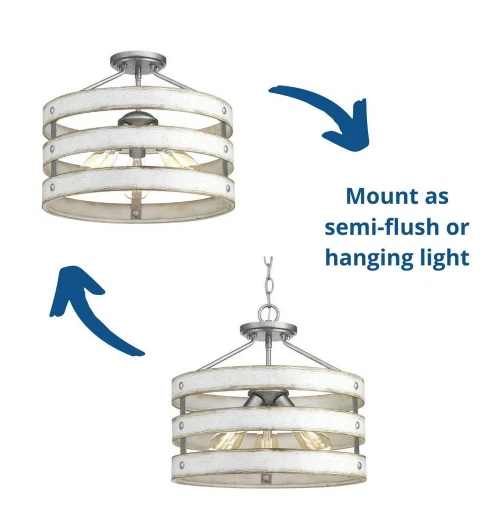 Colgante Costero Progress Gulliver 17" 3 Luces Galvanizado Madera Blanca Antigua Foto 3 de 4