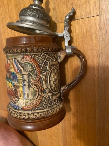 Vintage Handarbeit Germany Oktoberfest Flat Lidded Beer Stein - Picture 5 of 12