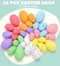 JOYIN 32Pcs Foam Easter Eggs, Assorted Pastel Speckled Easter Eggs for Indoor