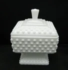 Vintage Fenton White Milk Glass Hobnail Wedding Cake Box Footed Candy Dish & Lid