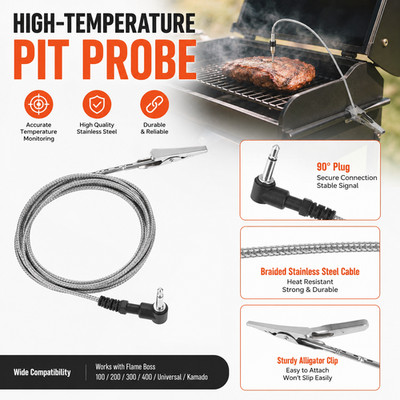 High Temp Pit Probe 90 Degree Plug for Flame Boss 100 200 300 400 Kamado Grill