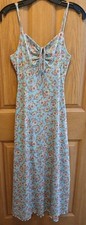 Forever 21 Blue W/Pink Flowers Midi Sundress Size Small NEW Floral Print Dress