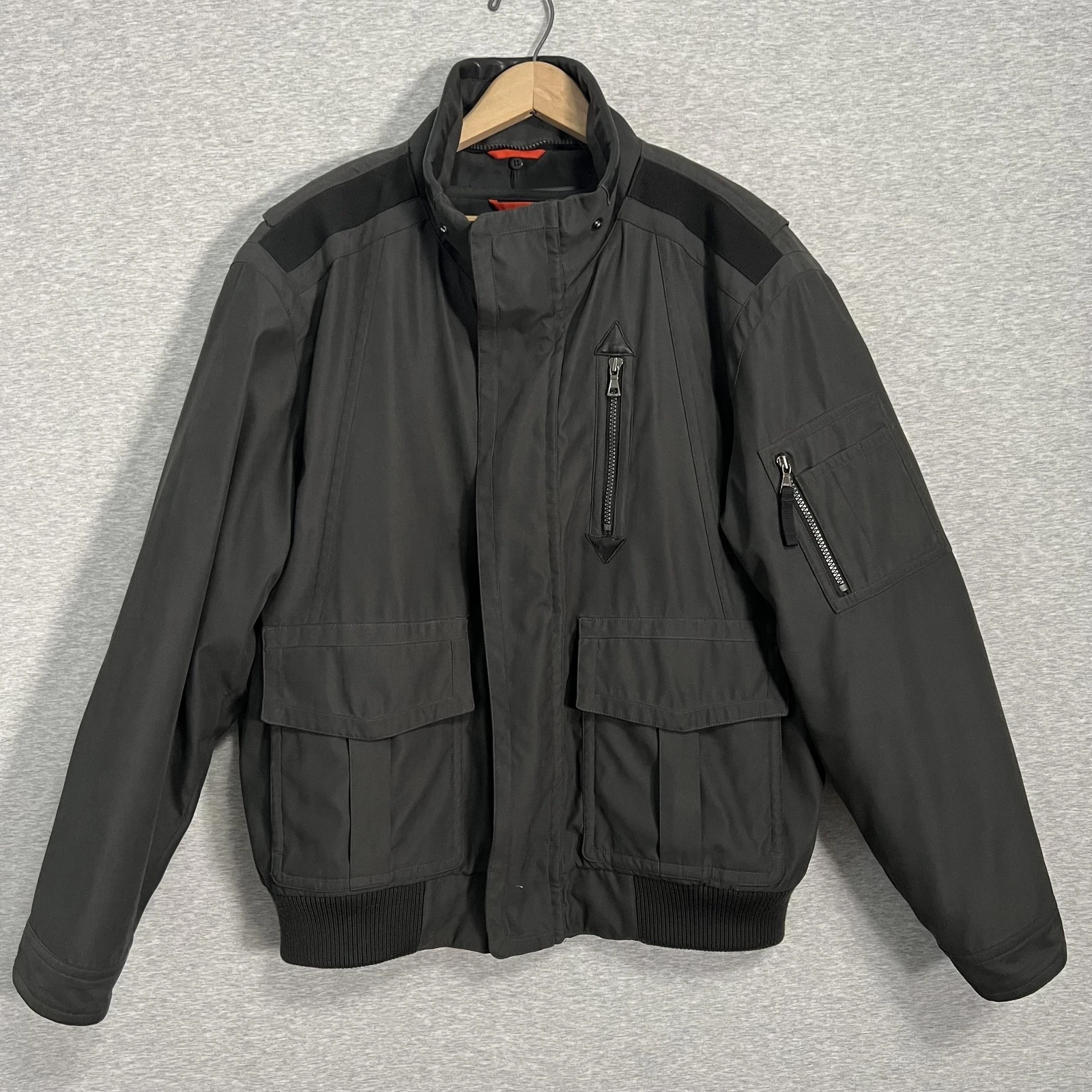Marc New York Andrew Marc Jacket Mens XL Gray Twill Bomber Zip Out Liner Quilted