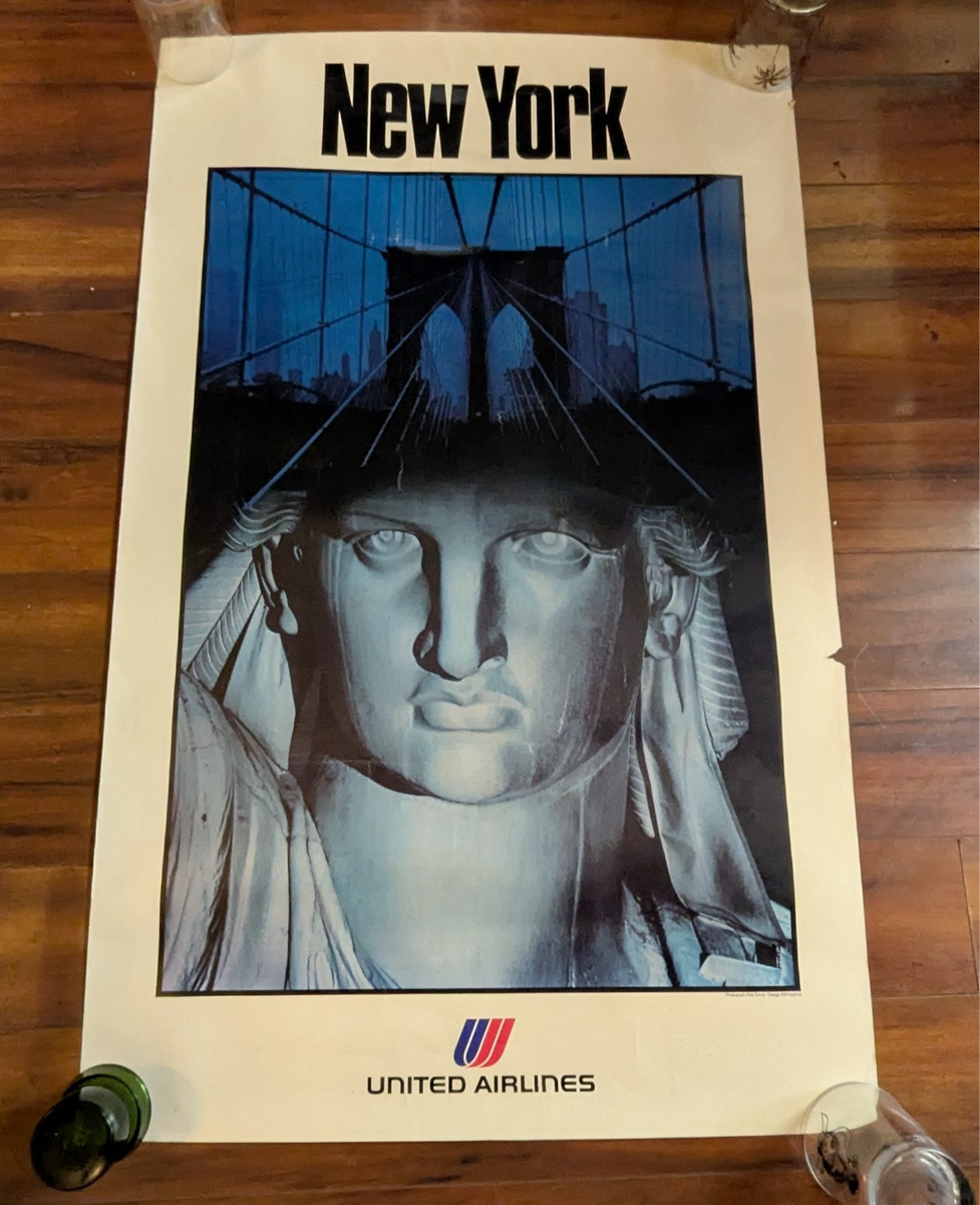 Vintage 1980's Pete Turner United Airlines New York Statue of