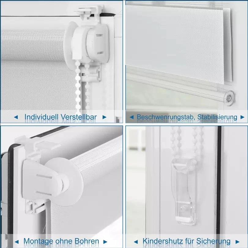 Doppelrollo Tür Fenster Klemm Duo Rollo ohne Bohren Fenster Seitenzug blickdicht - Bild 3 von 4