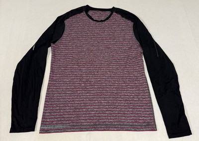 Lululemon Surge Warm Crew Long Sleeve Stripe Shirt Cranberry Black Mens M 66