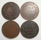 LOT OF 4 VICTORIA CANADA LARGE CENTS ONE CENT PENNIES COINS ALL DIFFERENT DATES