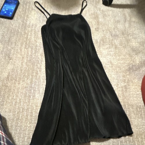 Zara Women’s M Black Pleated Slip Dress Scoop Neck Strappy Short Sleeveless