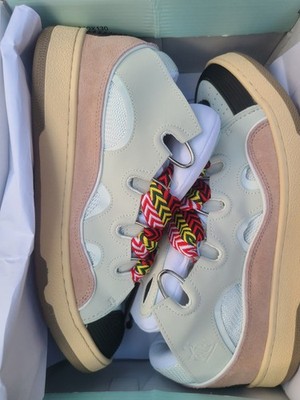 NEW LANVIN WHITE AND MULTI COLOR CURB SNEAKERS IN LEATHER SIZE EURO 44 US Men