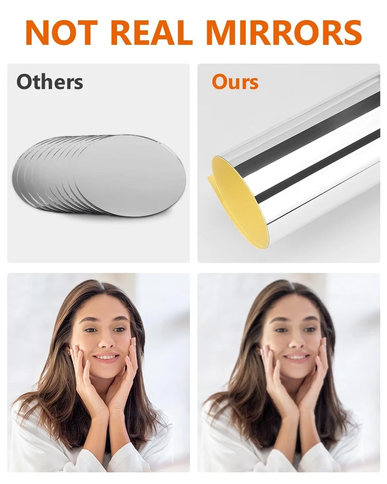 12Pack 12x12 Inch Acrylic Flexible Mirror Sheets Self-Adhesive Mirror Wall Tiles - Image 3 of 4