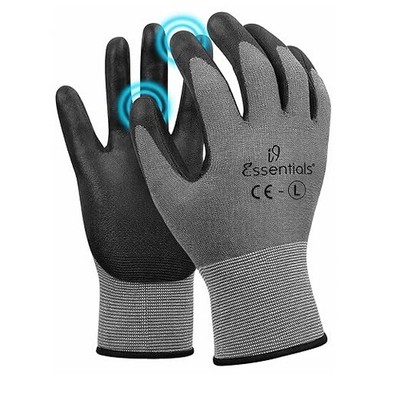 Micro-Foam Work Gloves Touch Screen Grip Nitrile Coated Gray Black Large 12 Pair