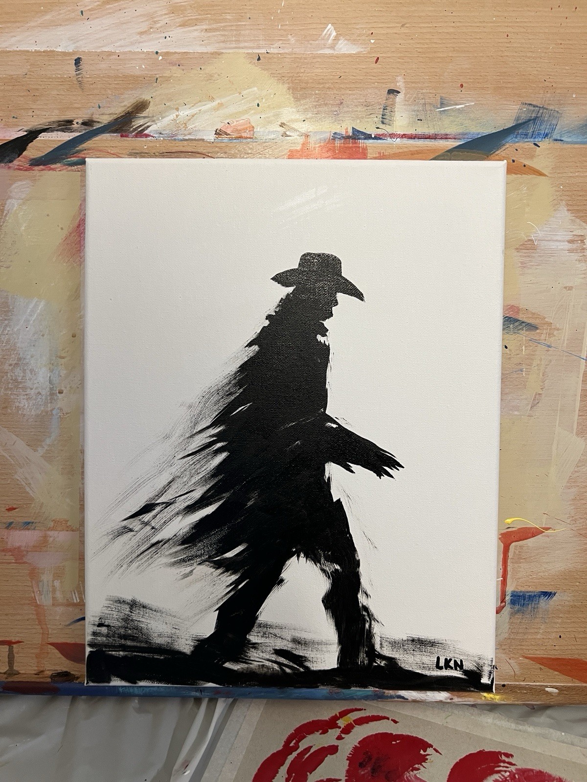 Laeknapes Original Abstract Painting 14X11 Canvas Home Expressionist Art Cowboy