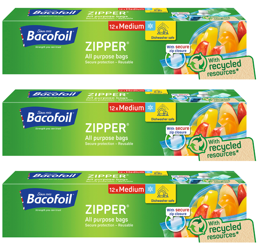 36x Bacofoil All-Purpose Zipper Seal Reseal Resealable Travel Food Bags MEDIUM