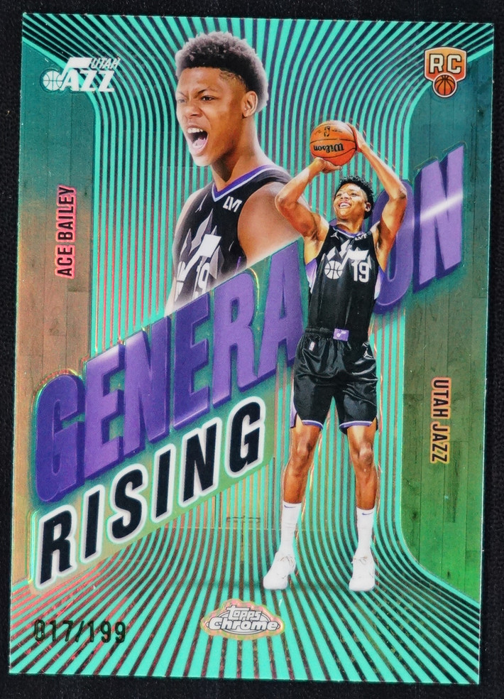 Ace Bailey 2025-26 Topps Chrome 017/199 Aqua Generation Rising RC Jazz #GR-5
