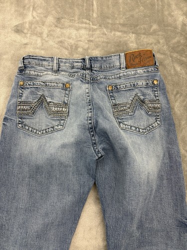 Rock 47 Wrangler Jeans Mens 36x34 Slim Boot Denim Thick Stitch Cowboy Western - Picture 4 of 10