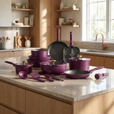 Purple 21Pc Nonstick Pots and Pans Set Cookware Frying Pans Stockpots