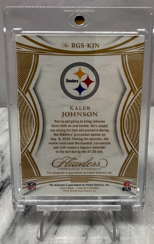 Kaleb Johnson Panini Flawless Diamond 1/1 auto Inscription RC view 2