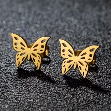 Gold Butterfly Earrings Stud Cute Minimalist Earrings Jewelry Gift for Her Steel