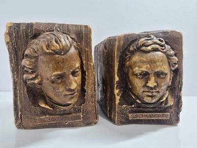 Vintage Skulpturen von Mozart und Schubert Buchstützen 