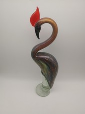 Mullti Colored Hand Blown Art Glass Heron Bird Sculpture Red Crest