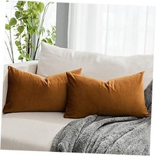 Decorative Lumbar Velvet Throw Pillow Covers 20" x 12" Pack of 2 Burnt Orange