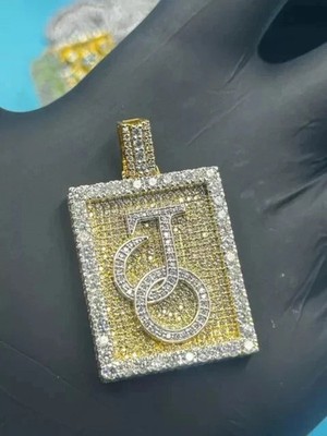 3Ct Round Cut Moissanite Custom Dog Tag Letter Pendant 14K Yellow Gold Plated