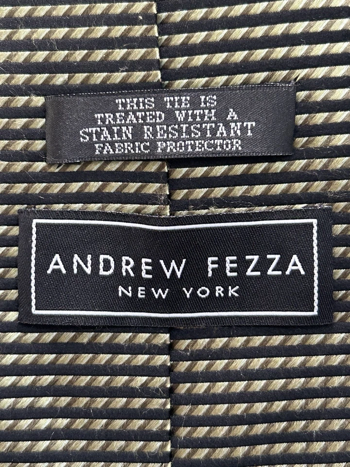 Corbata Andrew Fezza New York Repp verde seda rayas negras para hombre 4"x60 3/4" Foto 4 de 4