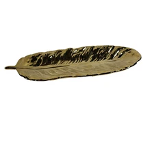 Golden 14 Inch Ceramic Feather Leaf Plate Dish
