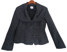 Armani Collezioni Virgin Wool Tweed Shawl Collar Jacket Sz 8 Black Blazer Italy