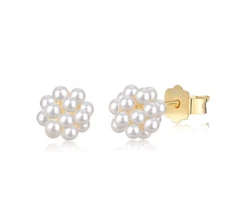 Gold Plated Imitation Pearl Cluster Bouquet Round Ball Stud Earrings 8mm G13