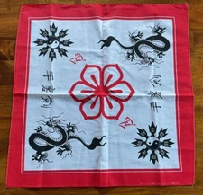 Vintage Wamcraft Bandana - Dragon Shuriken Yin Yang - 22” x 22” - Made in USA