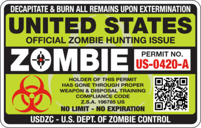 United States ZOMBIE HUNTING Permit - Green - Full Color Decal/Sticker
