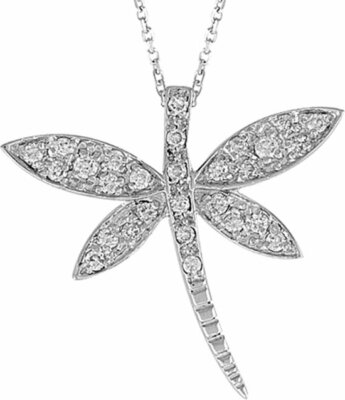 0.17 Total Carat Dragonfly Necklace with Diamonds 333/8K White Gold Real Jewelry