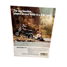 1974 Harley Davidson X90 Motorcycle Boy Fishing Vintage Print Ad 70s