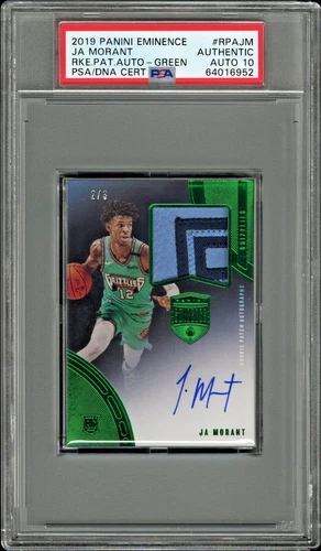 JA MORANT /3 AUTO ROOKIE PATCH RPA 2019 PANINI EMINENCE GREEN PSA 10 AUTOGRAPH