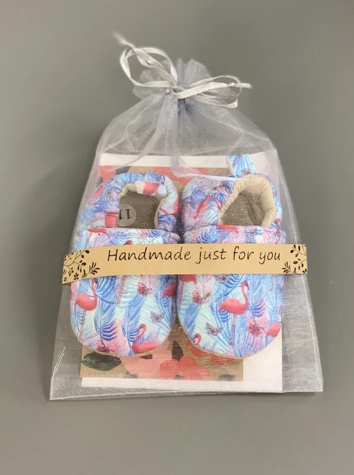 粉红色火烈鸟婴儿床鞋/柔软棉质女宝宝短靴 0-6 M 码 — 第 3/4 张图片