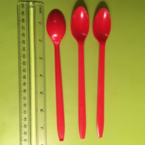 3 DQ spoons, Red plastic long-handle spoons, plastic cutlery, shake spoons - Picture 1 of 1