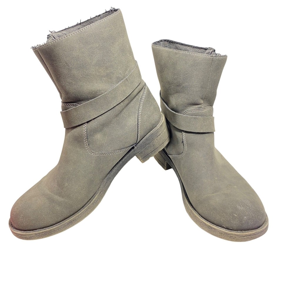 Rocket Dog Womens Size 9 Gray Faux Suede Leather Moto Boots Side Zip