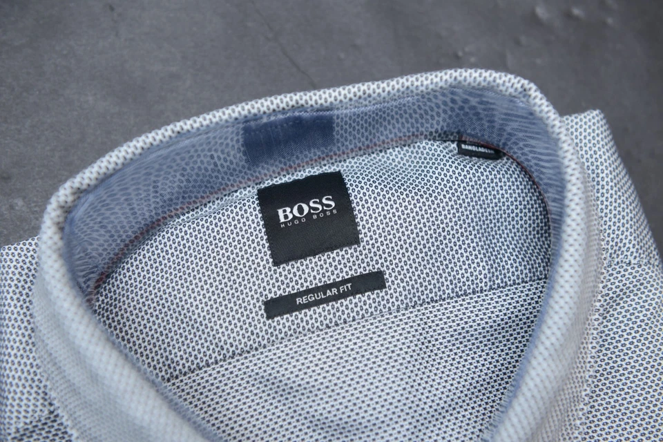 HUGO BOSS Hombre Lukas Corte Normal Azul Oscuro Lunares Informal Deporte Algodón - Imagen 3 de 4