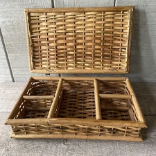 Vintage Divided Wicker Basket Box Sewing Trinket 1950’s
