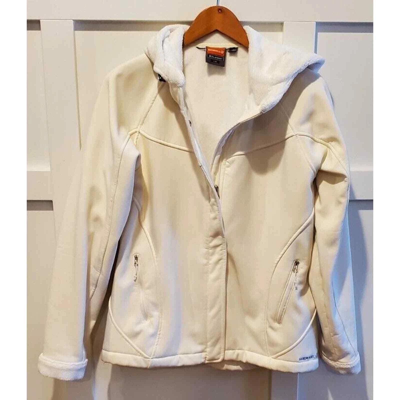 OFF WHITE Giacca cappotto a scatto donna bianco sporco foderato in pile Merrell cerniera intera taglia L