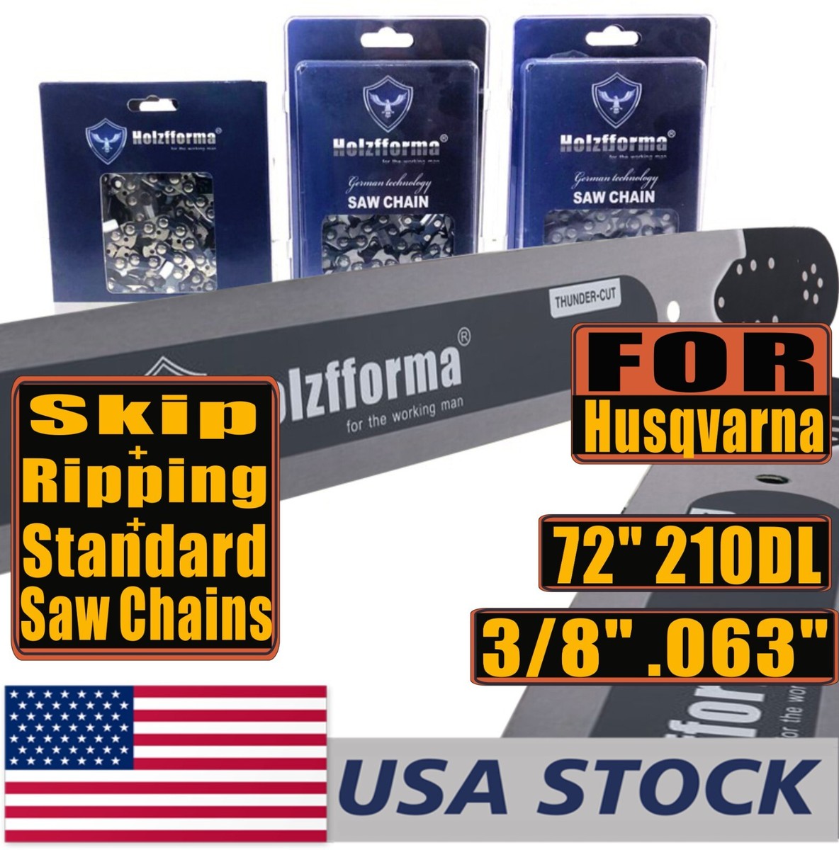 Holzfforma Bar and Chain Combo 18 inch, 0.058 For Hurqvarna Chainsaw